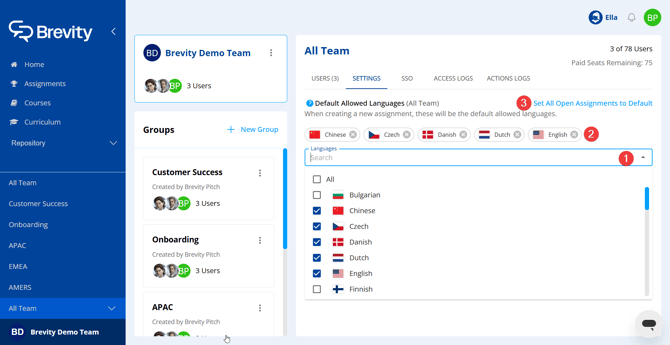team language settings